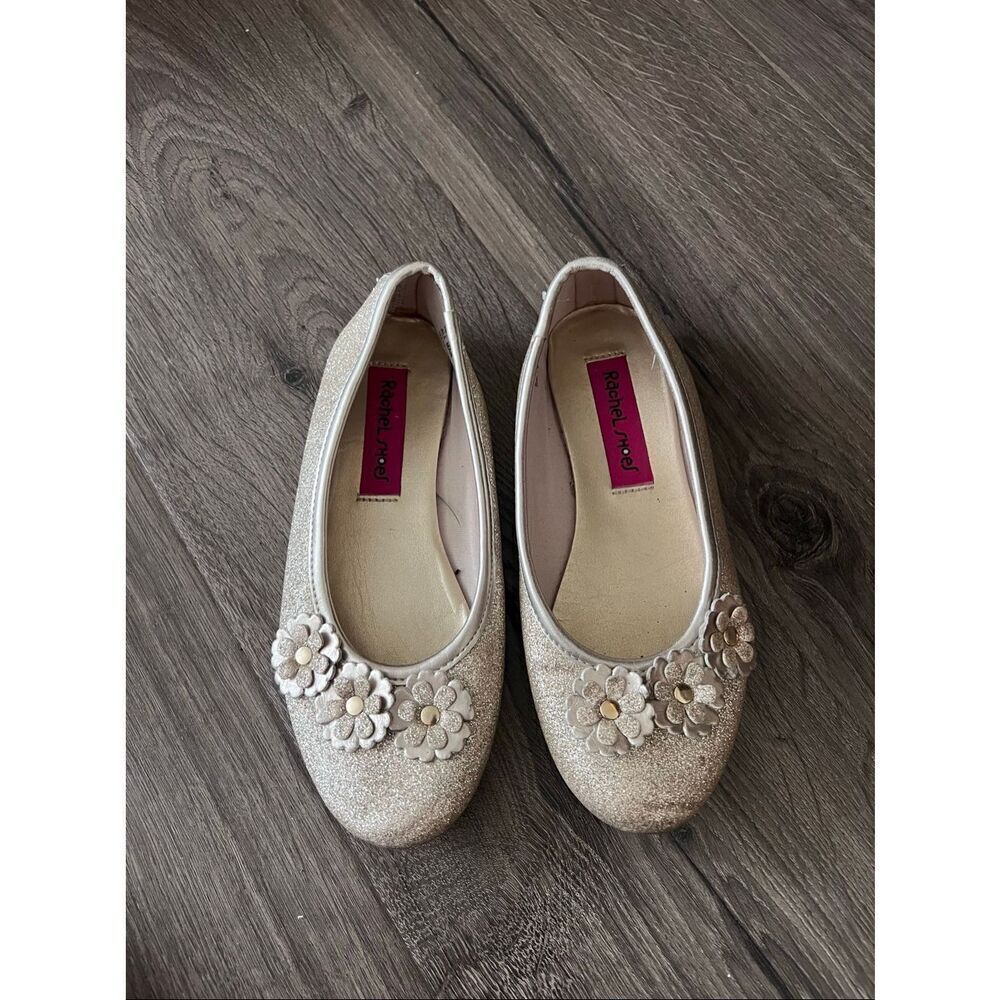 Rachel Shoes  Flat Little Girl's Size 3М Gold Glitter Flowers